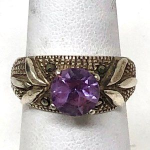 Amethyst marcasite sterling silver ring
